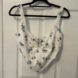 Blue and white floral Bustier Top